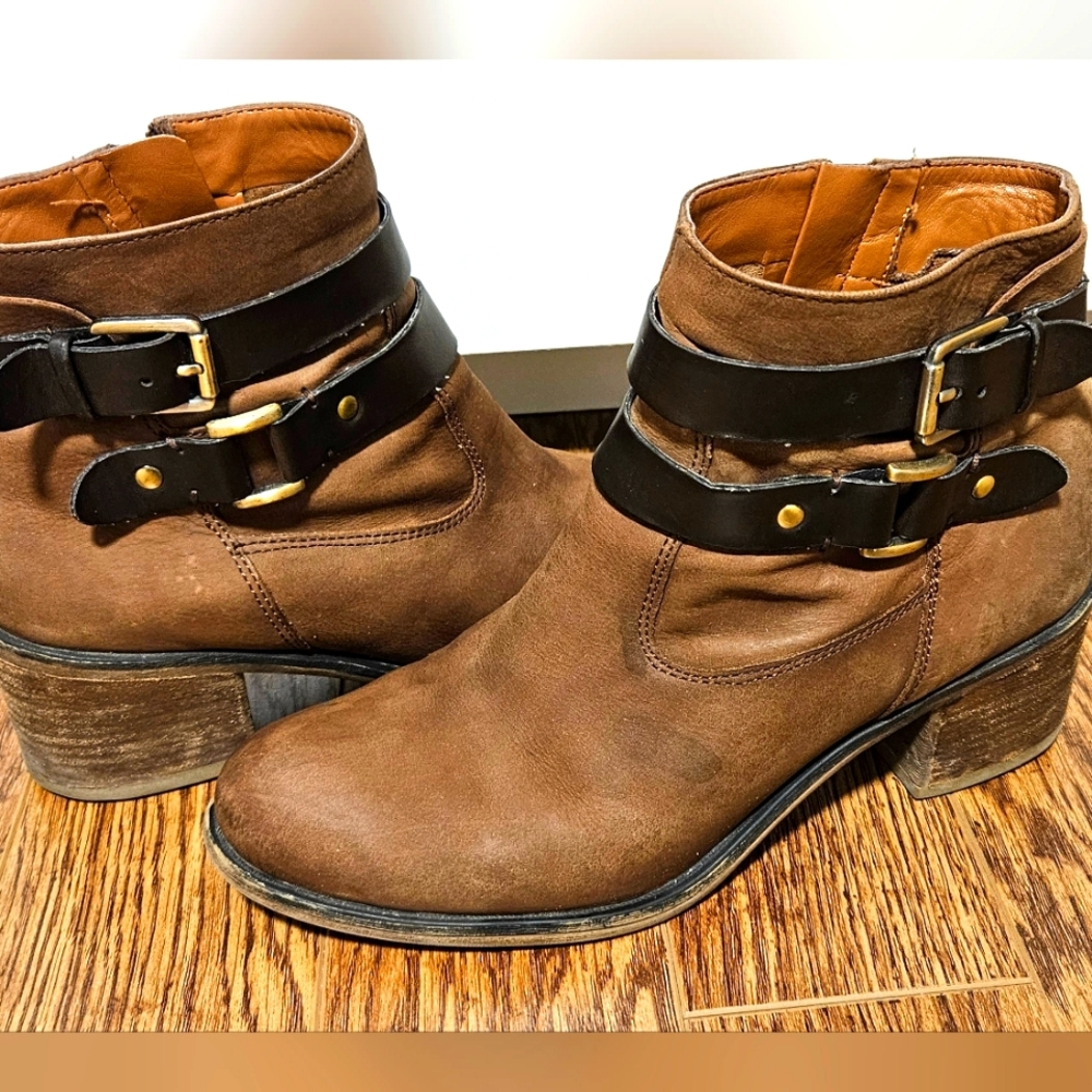 Franco Sarto Brown Ankle Boots with Buckle